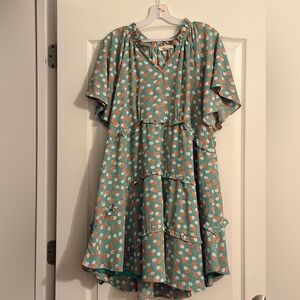 Entro Green and Coral Floral Dress